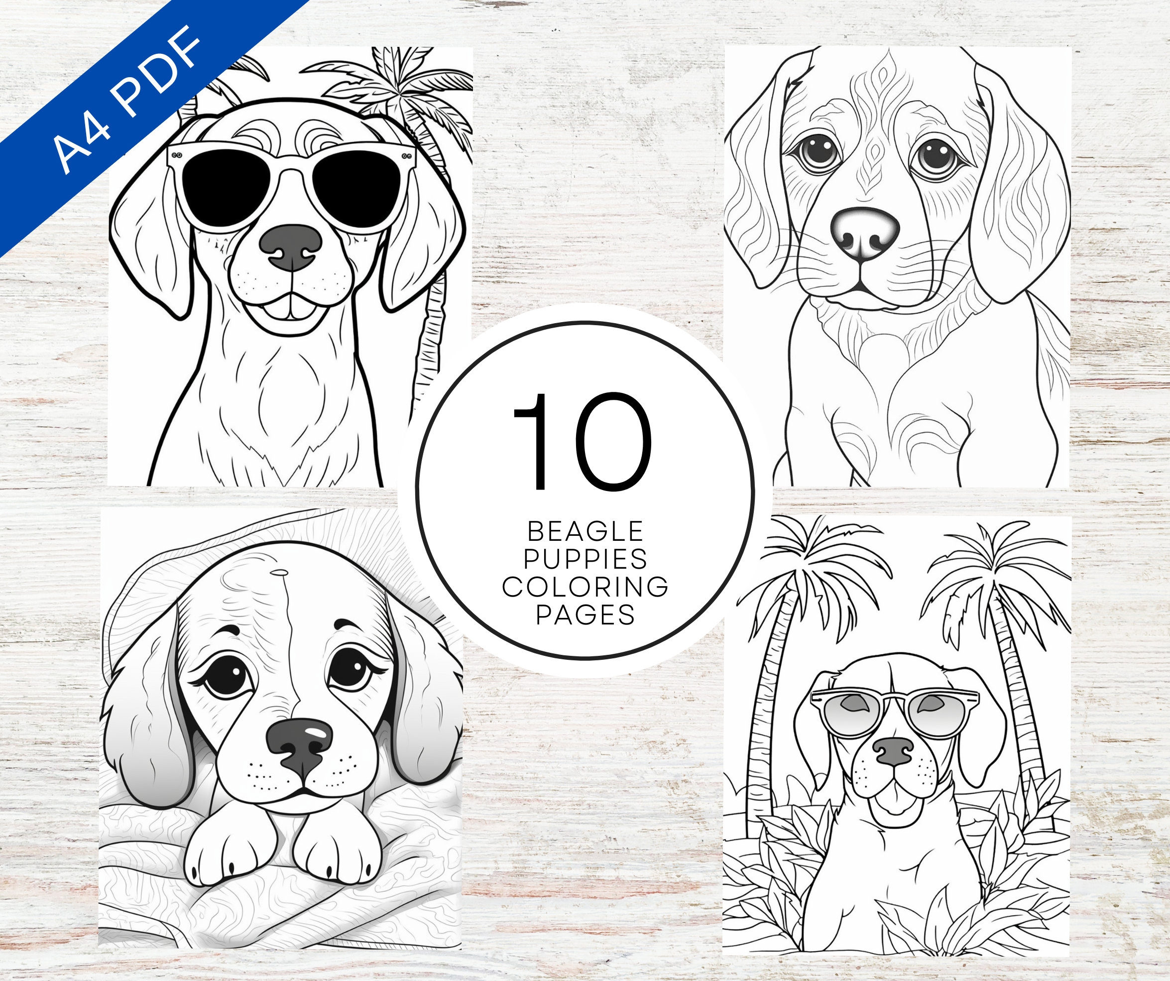 10 Beagle Puppy Dogs Coloring Pages Printable Dog Coloring Sheets For Teens Adults Stress Relief And Relaxation Etsy
