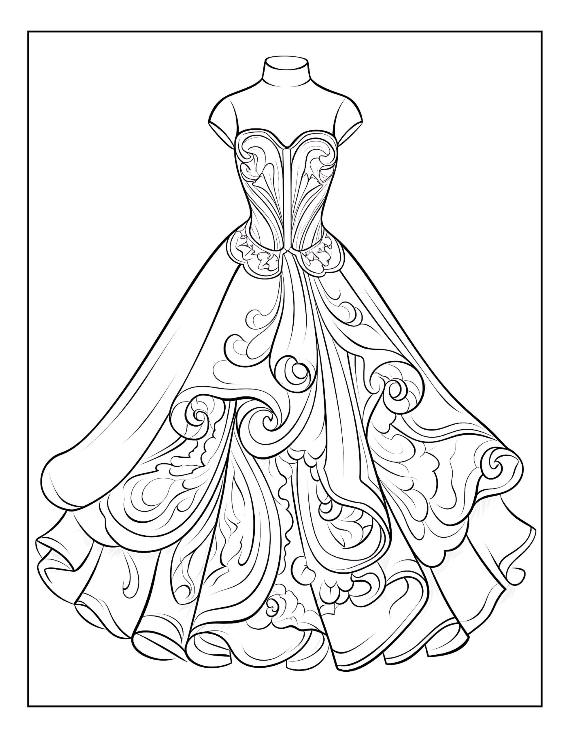 100 Dresses To Color Instant PDF Download Fashion Coloring Pages For All Ages Etsy