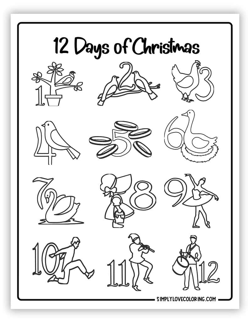 12 Days Of Christmas Coloring Pages Free PDF Printables Simply Love Coloring