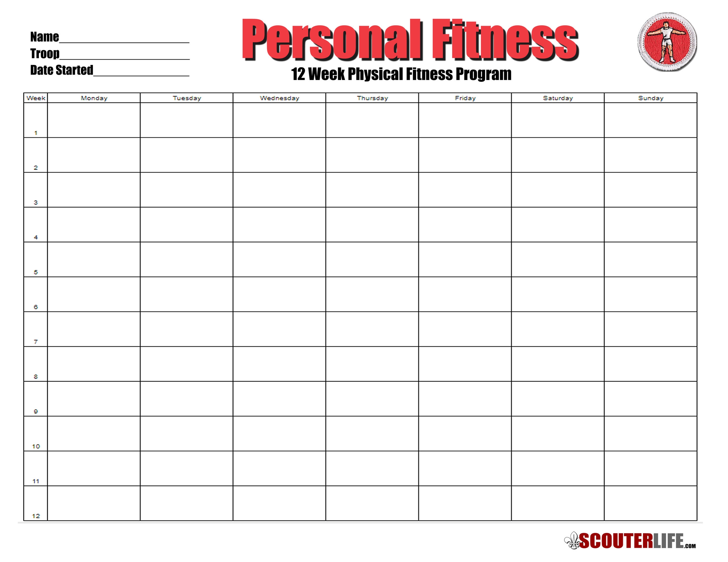 12 Week Physical Fitness Program ScouterLife Worksheets Library