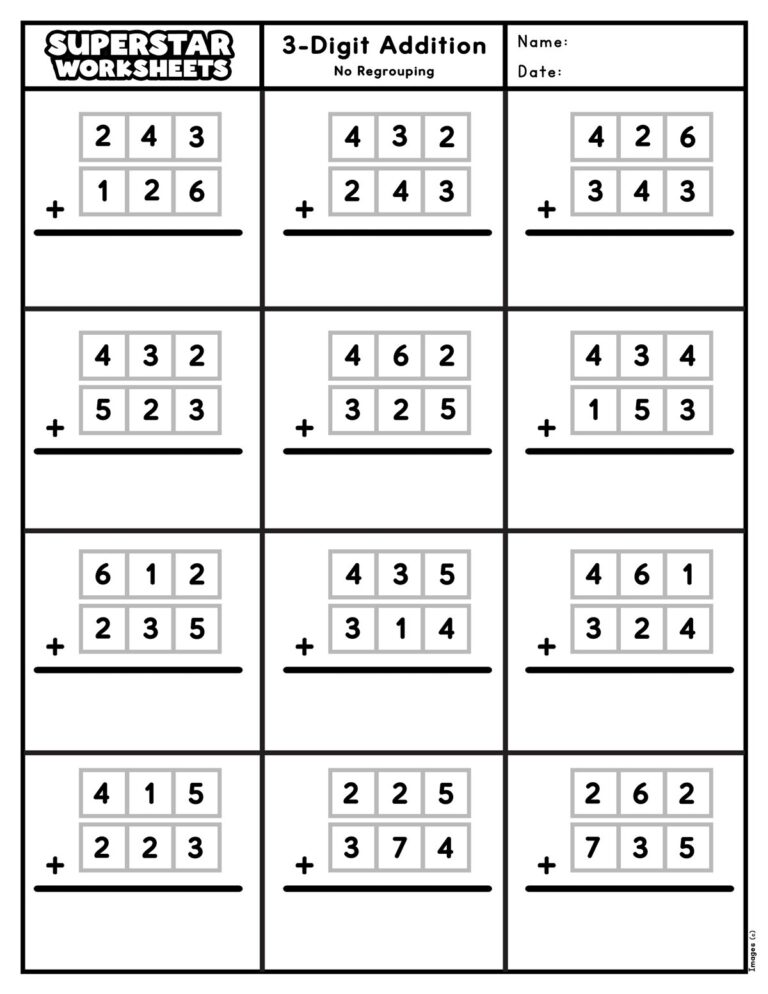3 Digit Addition Worksheets Superstar Worksheets