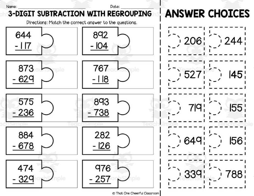 subtraction with regrouping worksheets