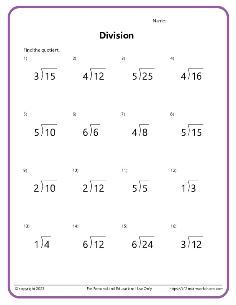 3rd grade division worksheets