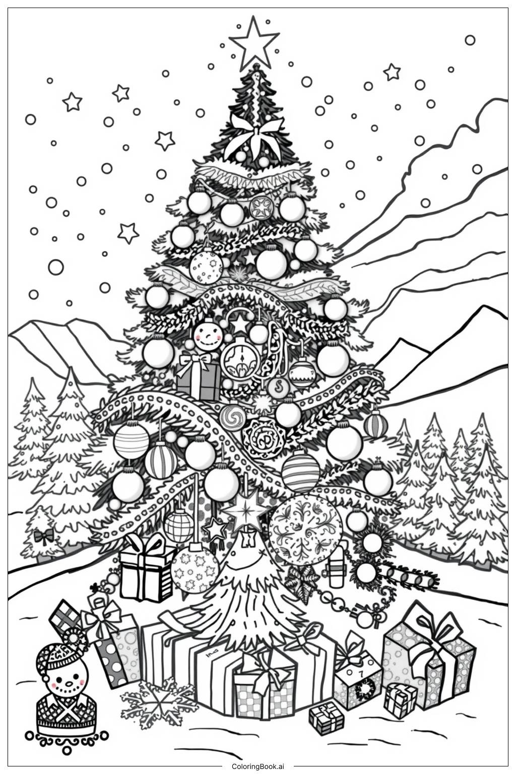 free printable christmas tree coloring pages
