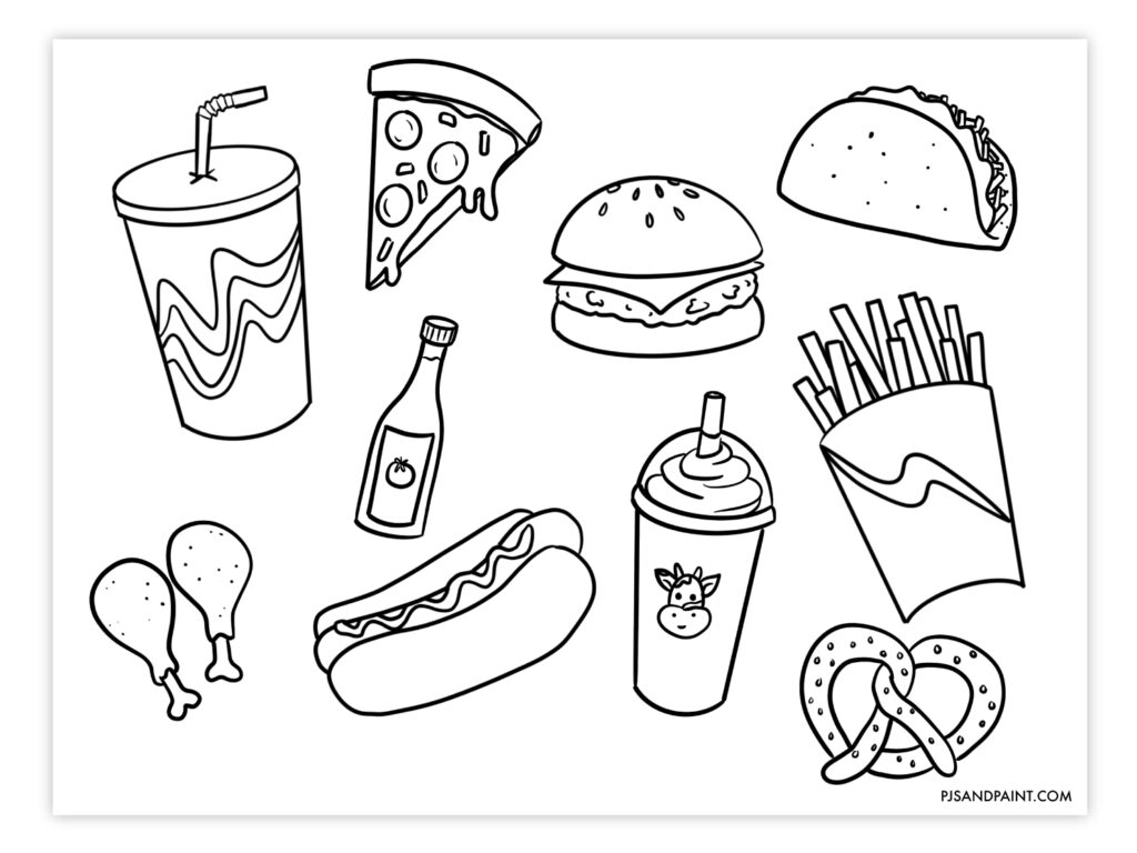 7 Free Printable Food Themed Coloring Pages Pjs And Paint