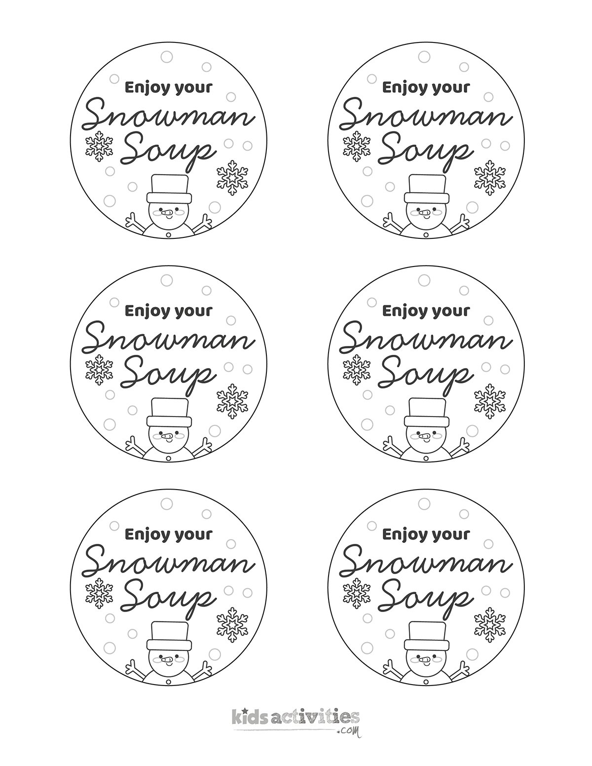 free printable snowman soup labels