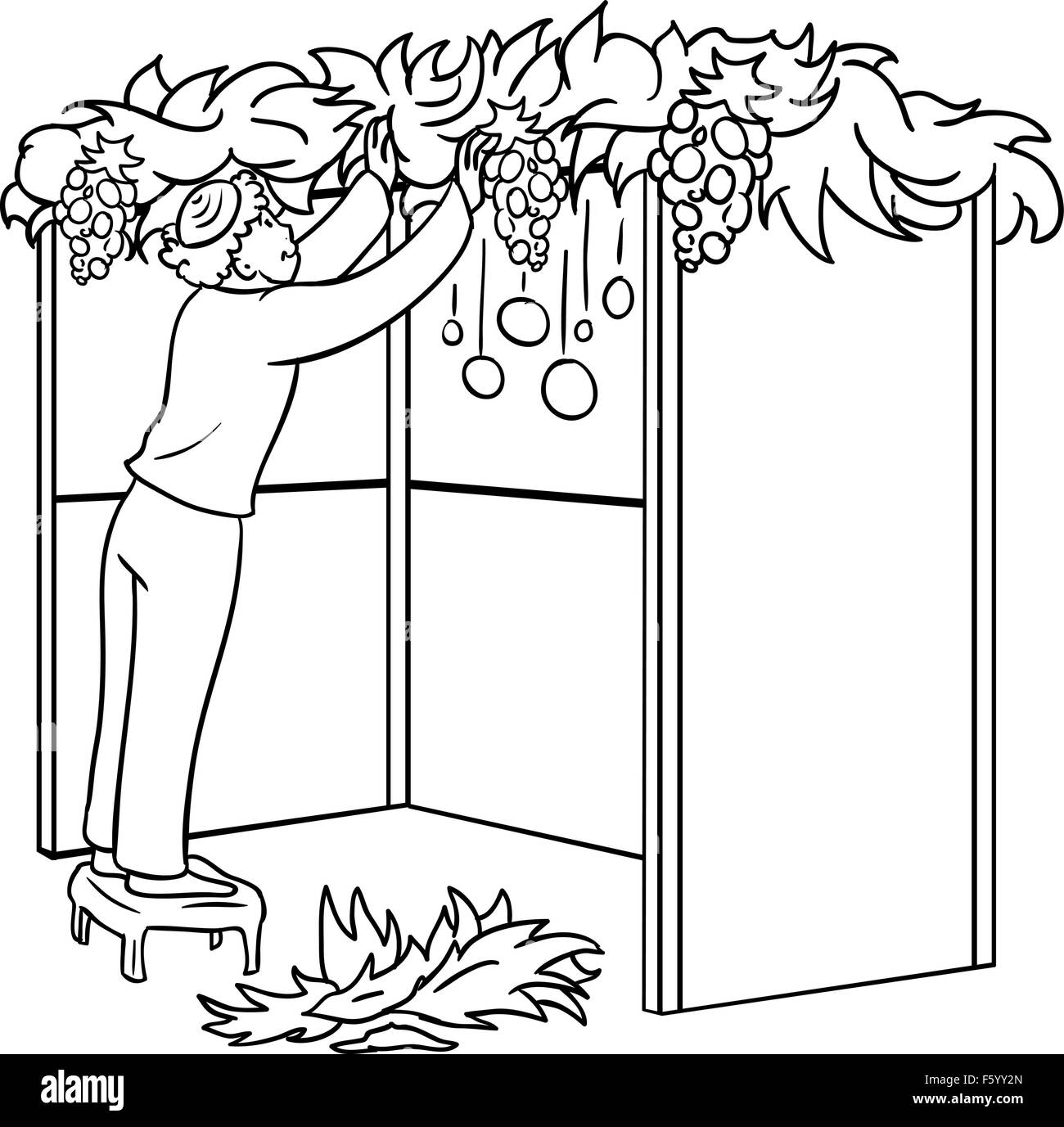 A Vector Illustration Coloring Page Of A Jewish Guy Standing On A Stool And Building A Sukkah For The Jewish Holiday Sukkot Stock Vector Image Art Alamy