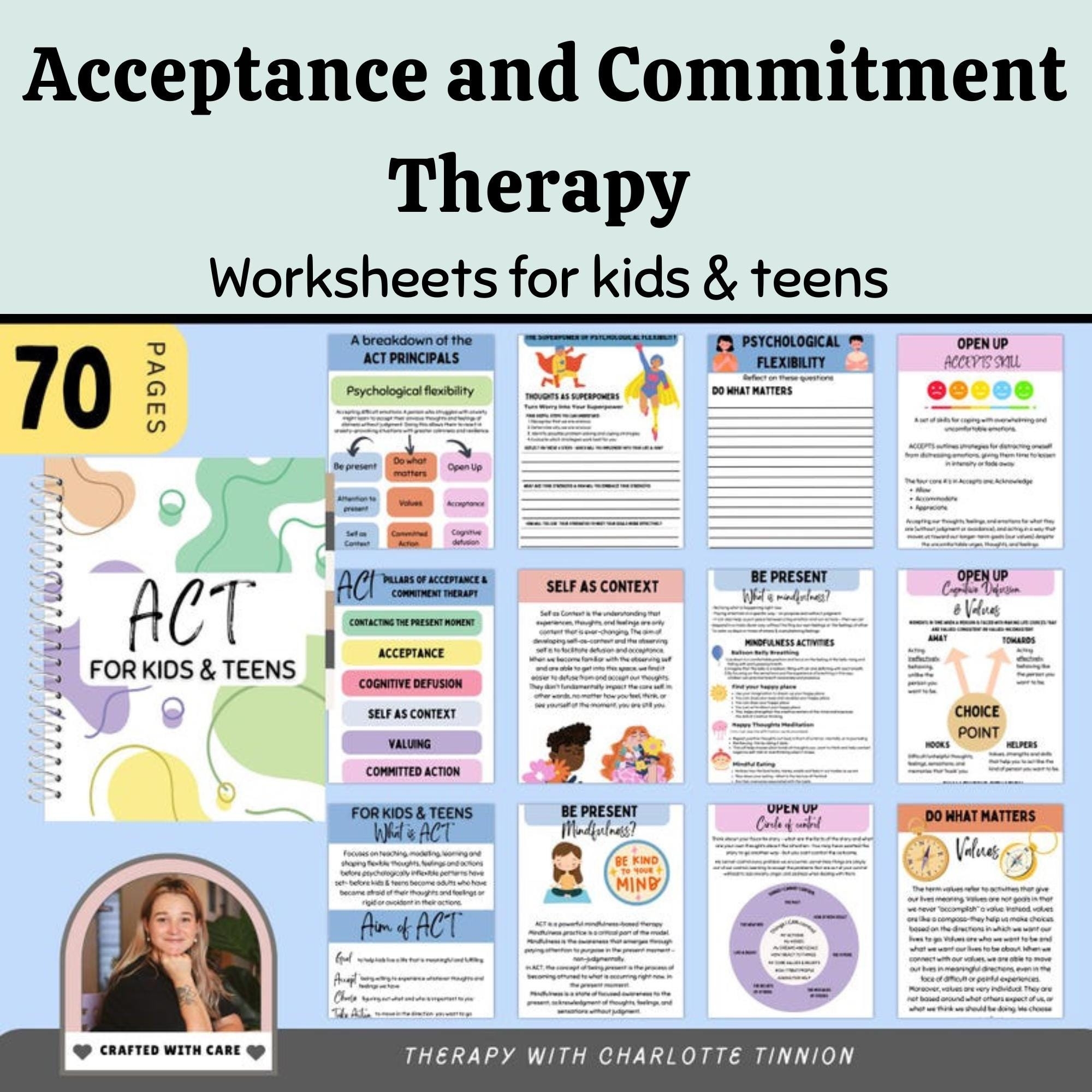 ACT For Teens Worksheets Acceptance And Commitment Therapy ACT Workbook For Kids Act Therapy Act Worksheets Cognitive Defusion DBT Etsy