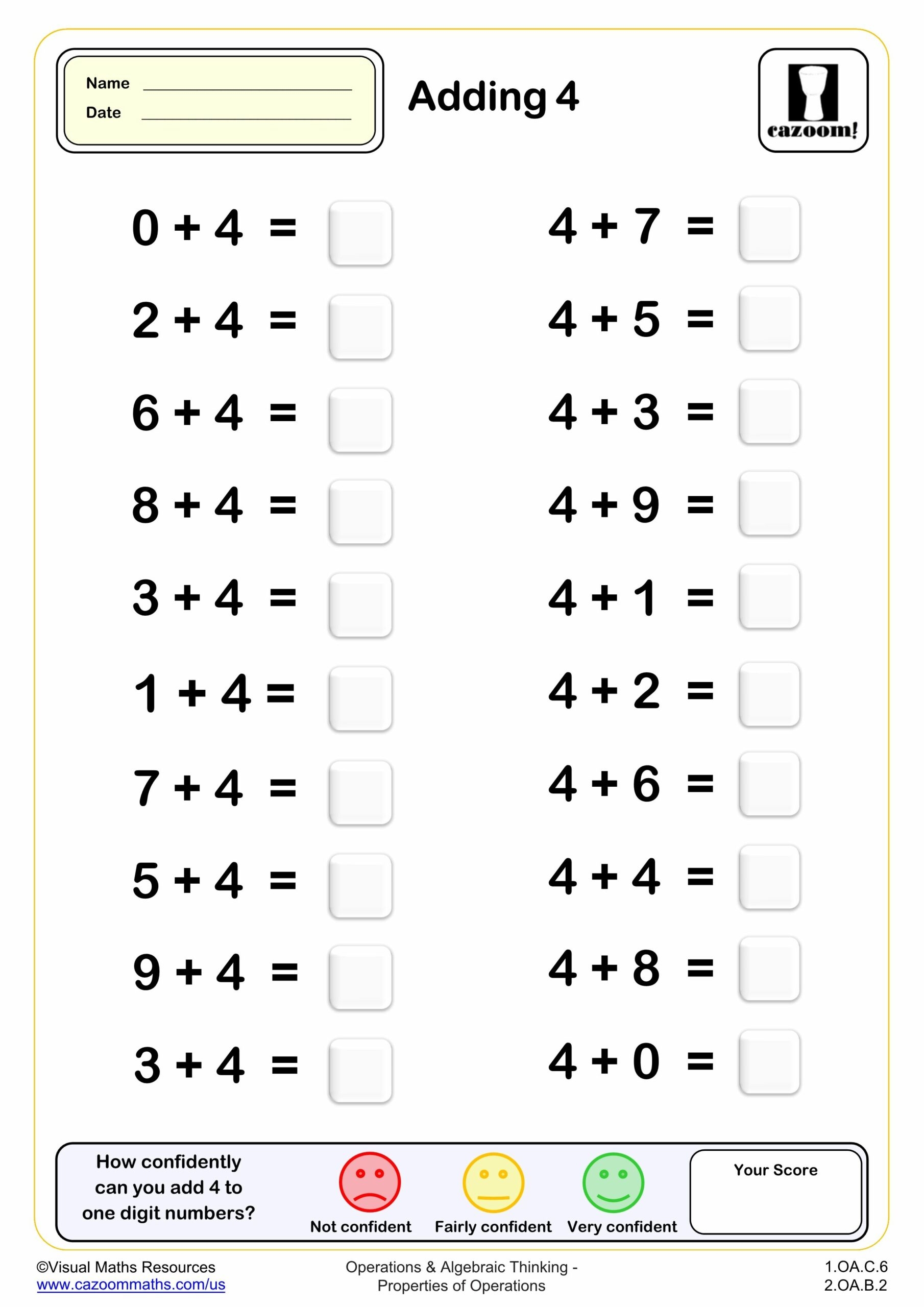 Adding 5 20 Questions PDF Printable Addition Worksheets Cazoom Math