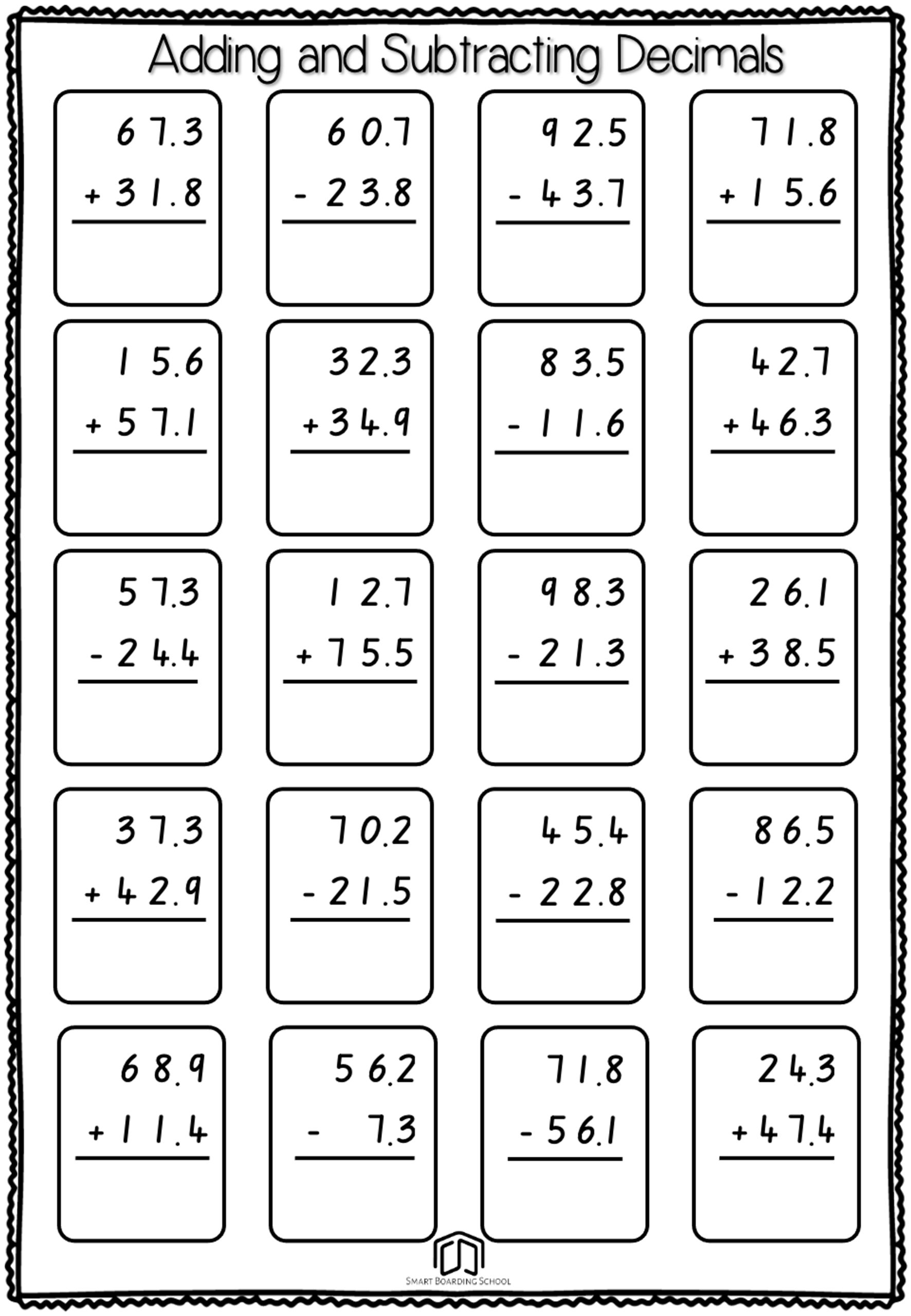 Adding And Subtracting Decimals Worksheets