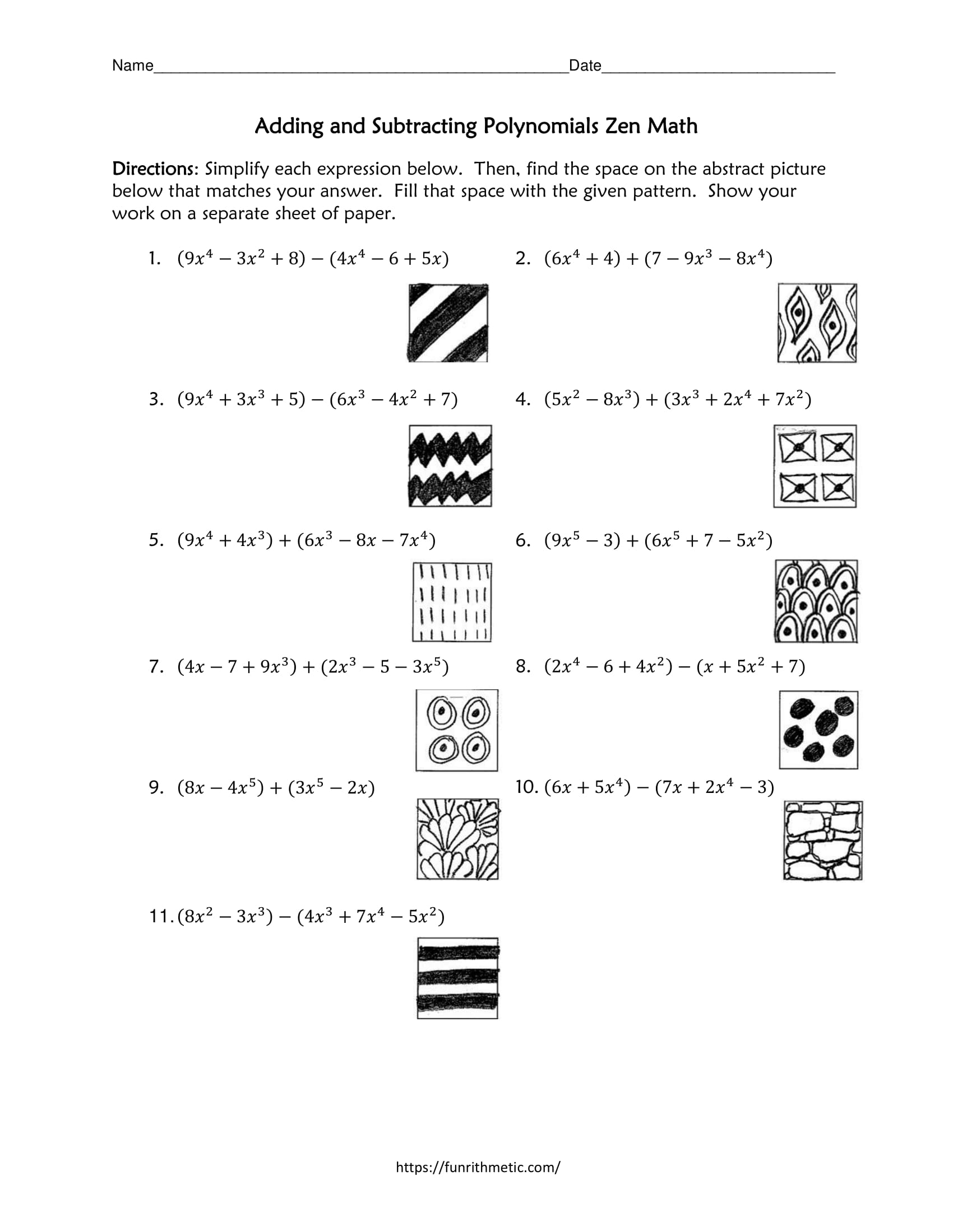 adding and subtracting polynomials worksheet