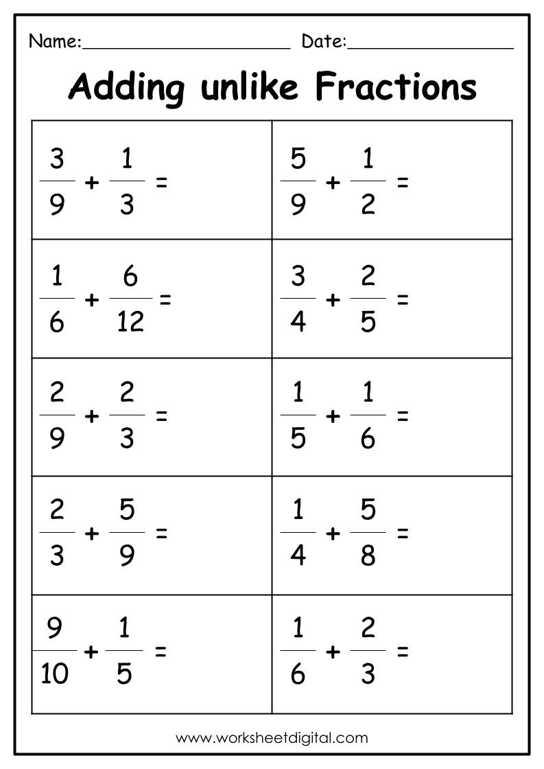 adding fractions worksheets