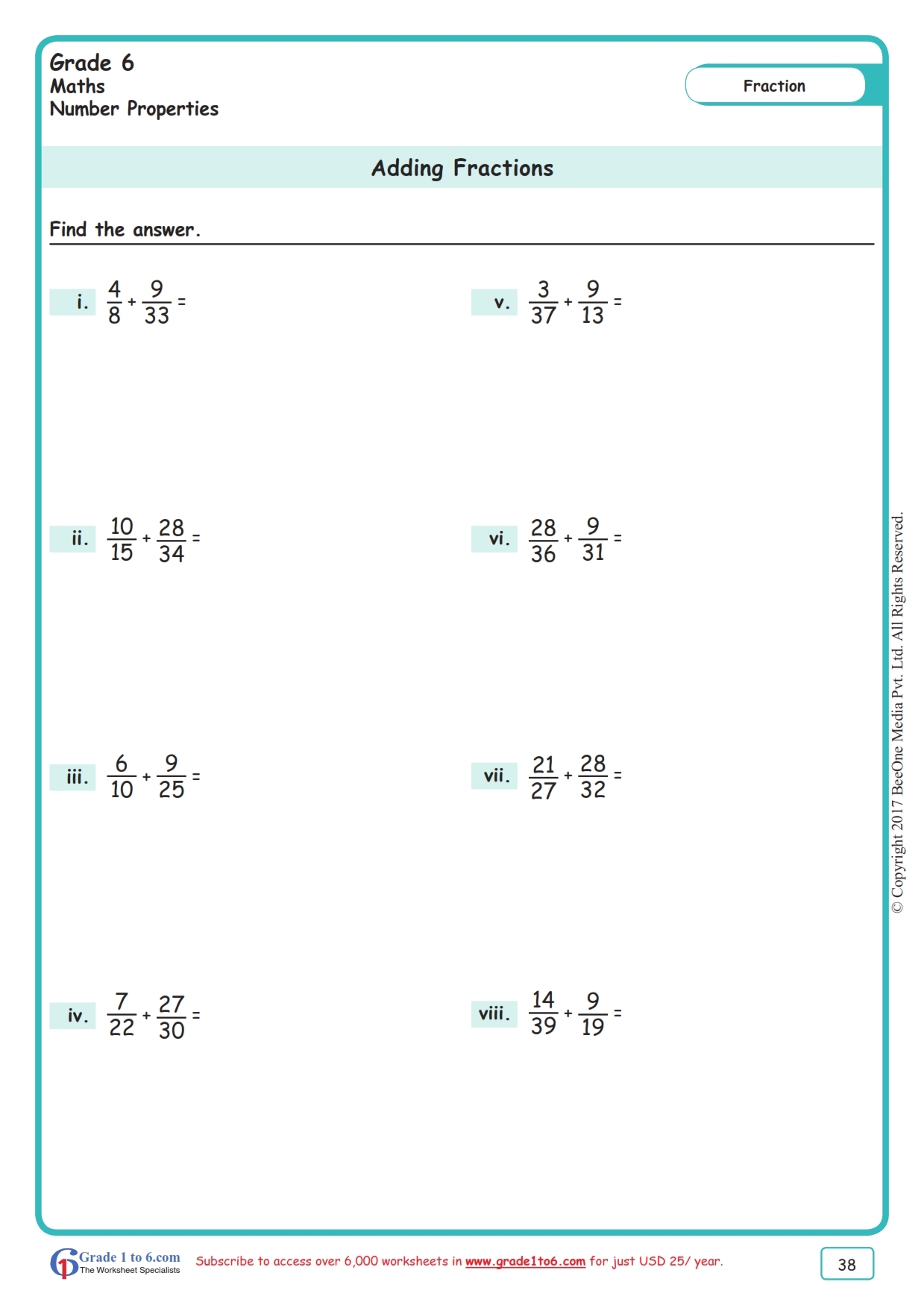 Adding Fractions Worksheets Unlike Denominators