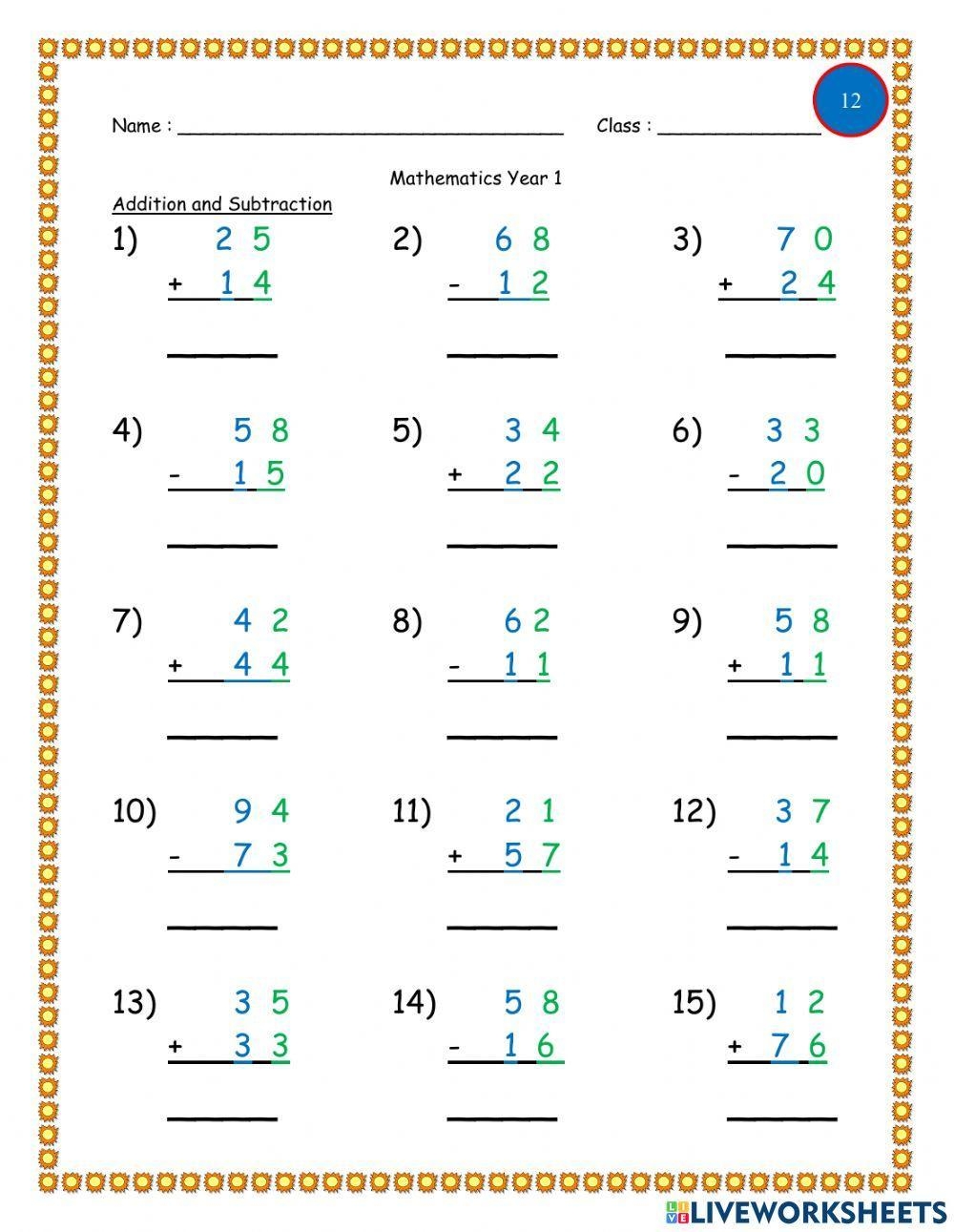 addition and subtraction worksheet