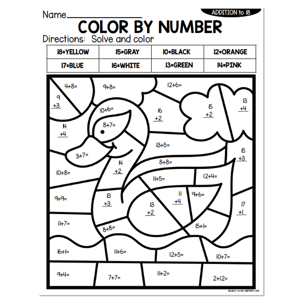 Addition To 18 Summer Color By Number Duck Lucky Little Learners
