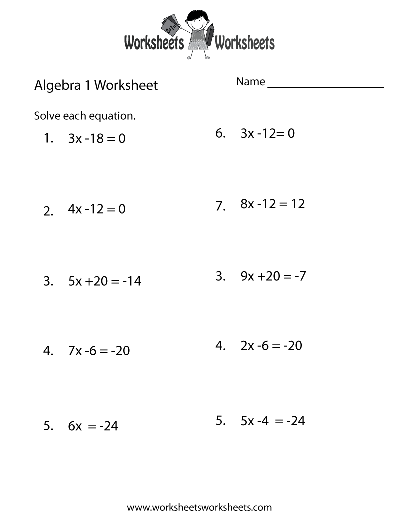 Algebra 1 Practice Worksheet Worksheets Worksheets Algebra 1 Practice Worksheet Worksheets Worksheets