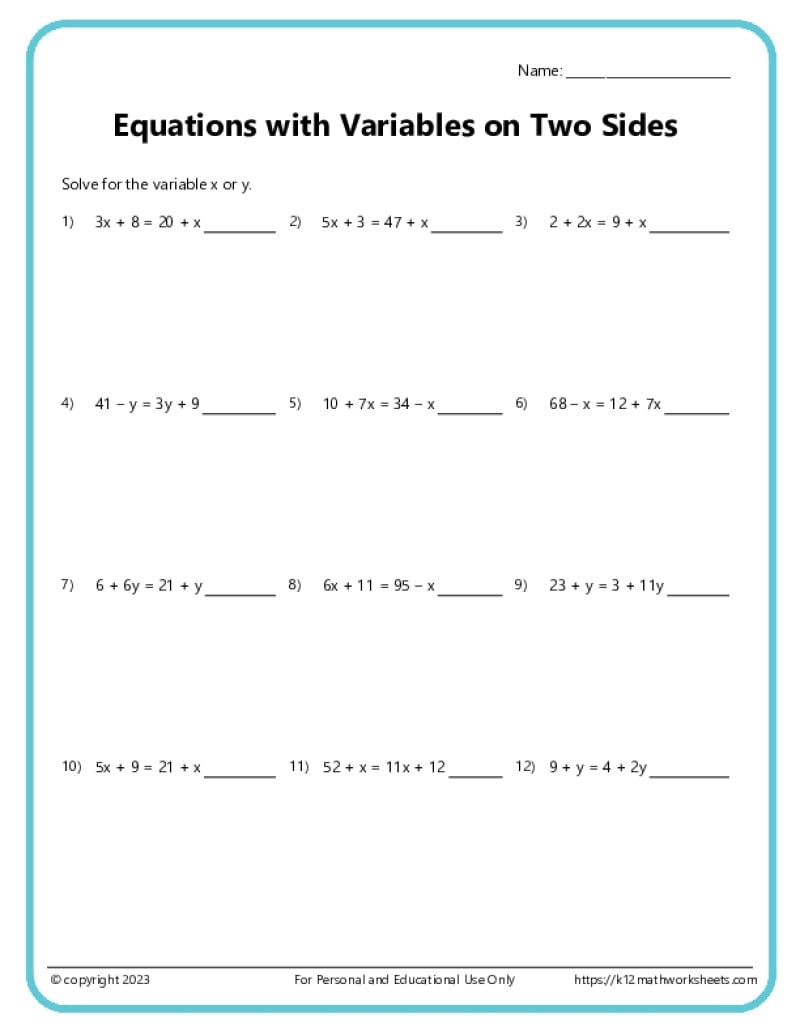 Algebra Worksheets K12 Math Worksheets