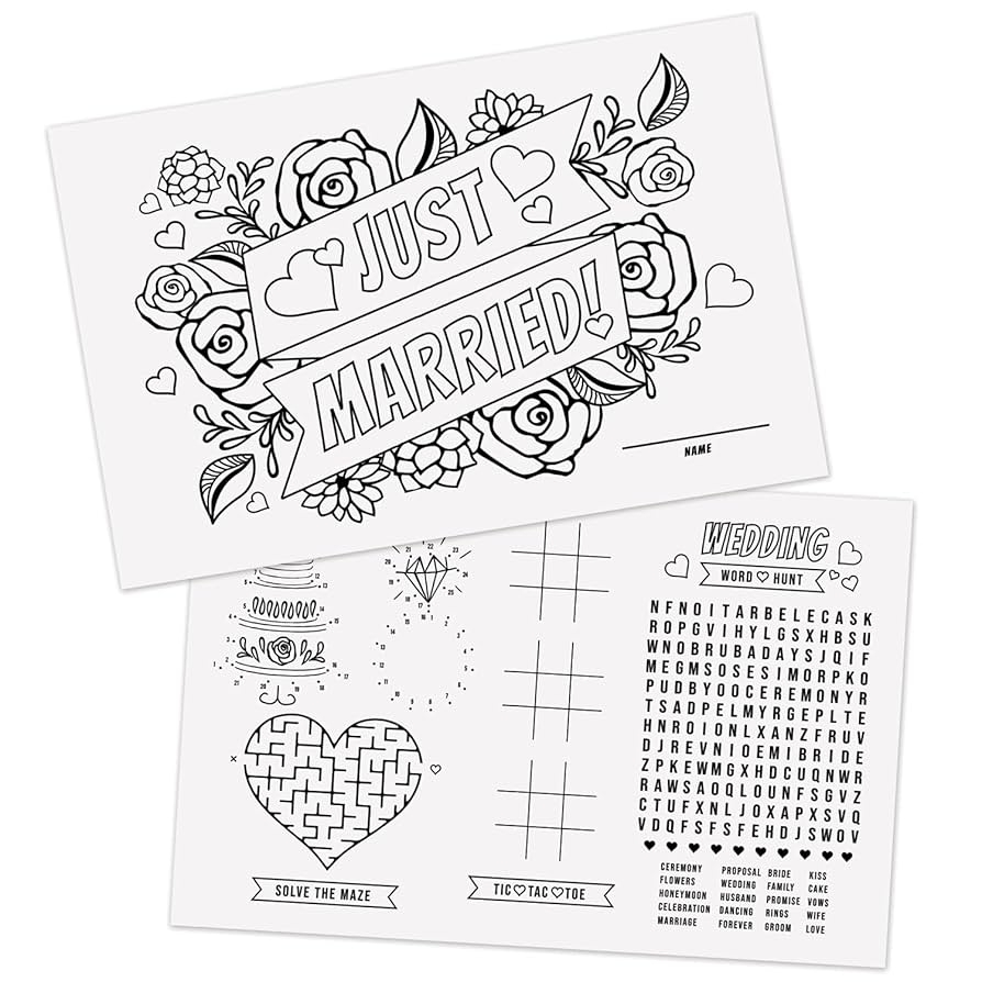 Amazon Wedding Themed Coloring Activity Placemats 12 Wedding Coloring Sheets 11 X 17 Kids Drawing Paper Disposable Placemats Home Kitchen