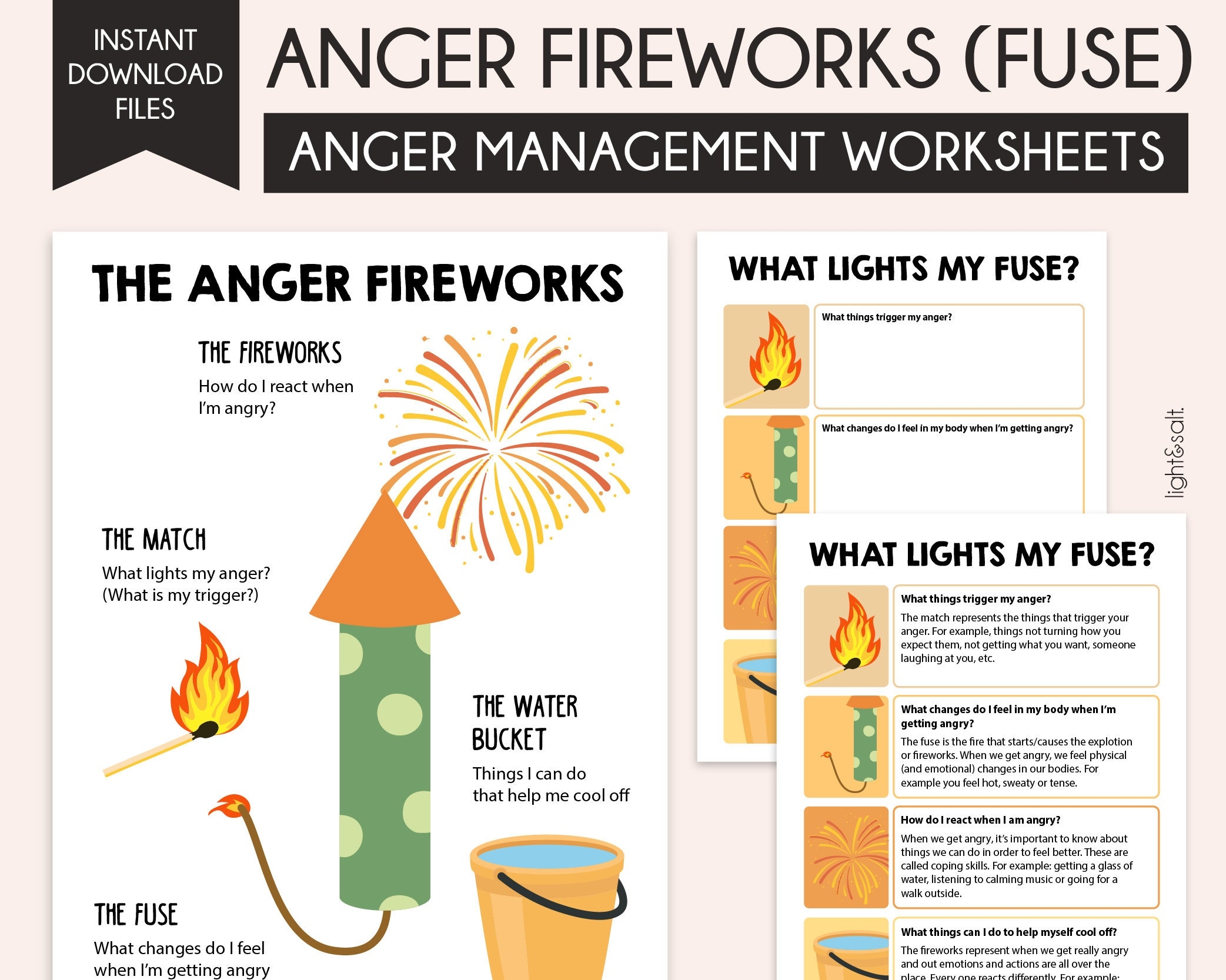 Anger Fuse Worksheets Anger Management Kids Feelings Anger Triggers Self Regulation Anger Kit Anger Thermometer Zones Of Regulation Etsy