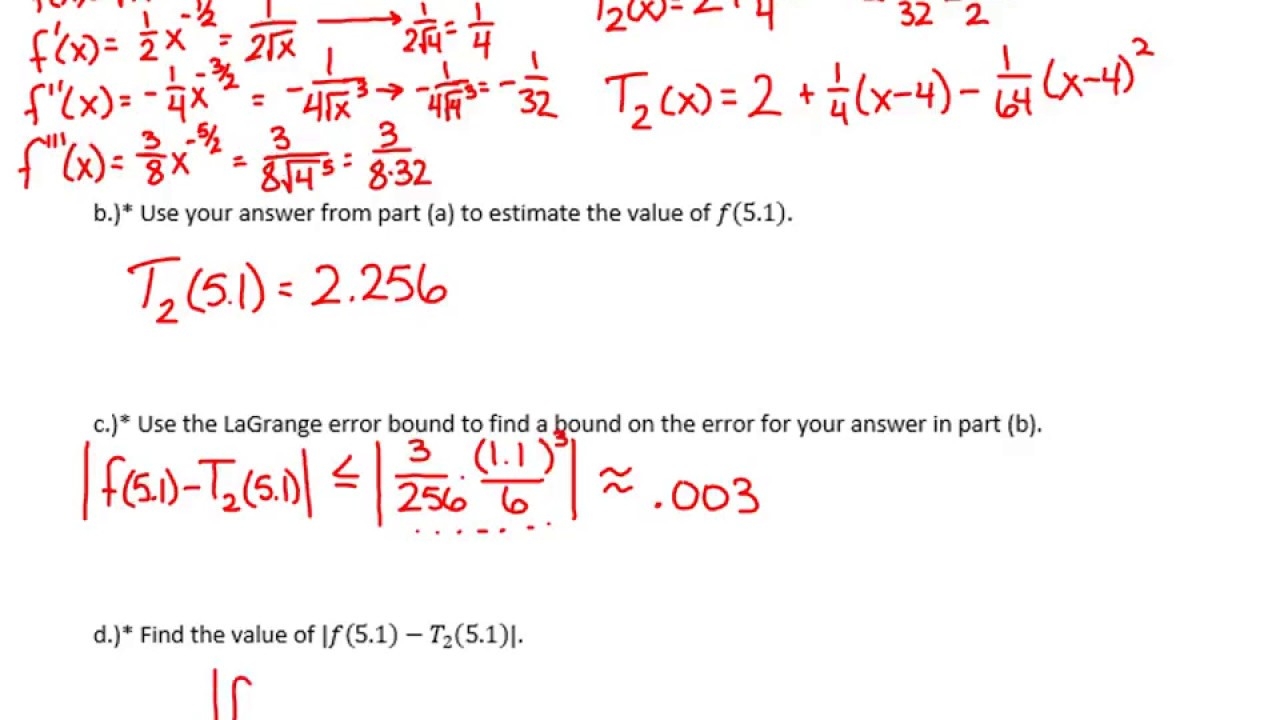 AP Calc BC Error Bounds Worksheet Part 1 YouTube