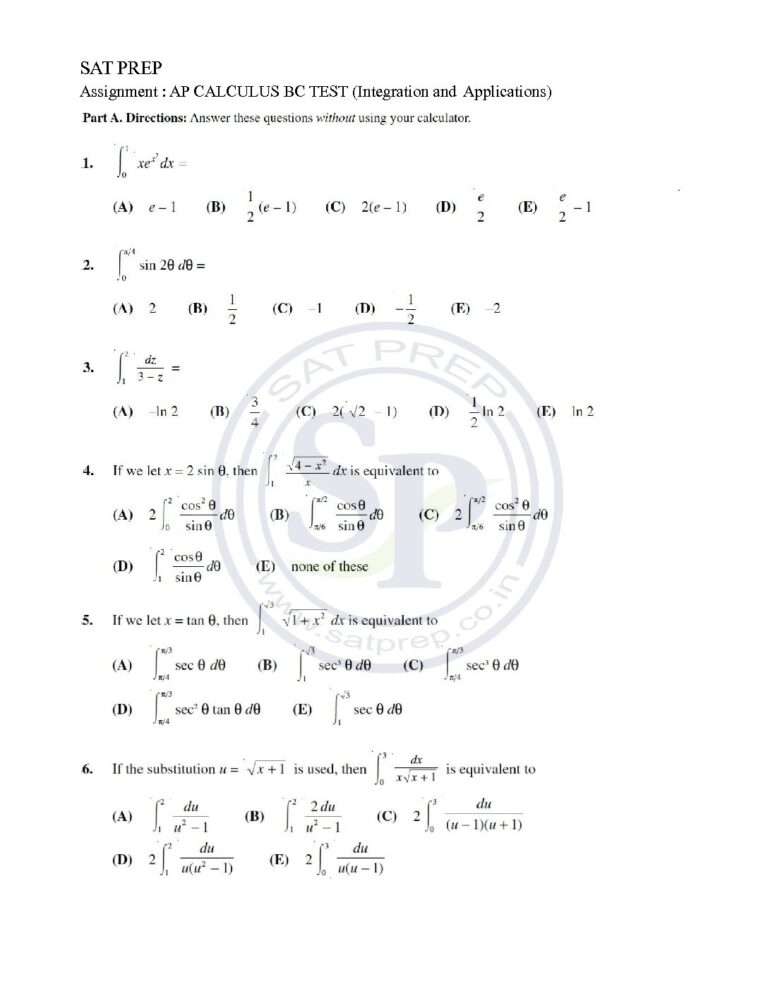 AP Calculus AB BC TEST Applications Of Integration SAT PREP