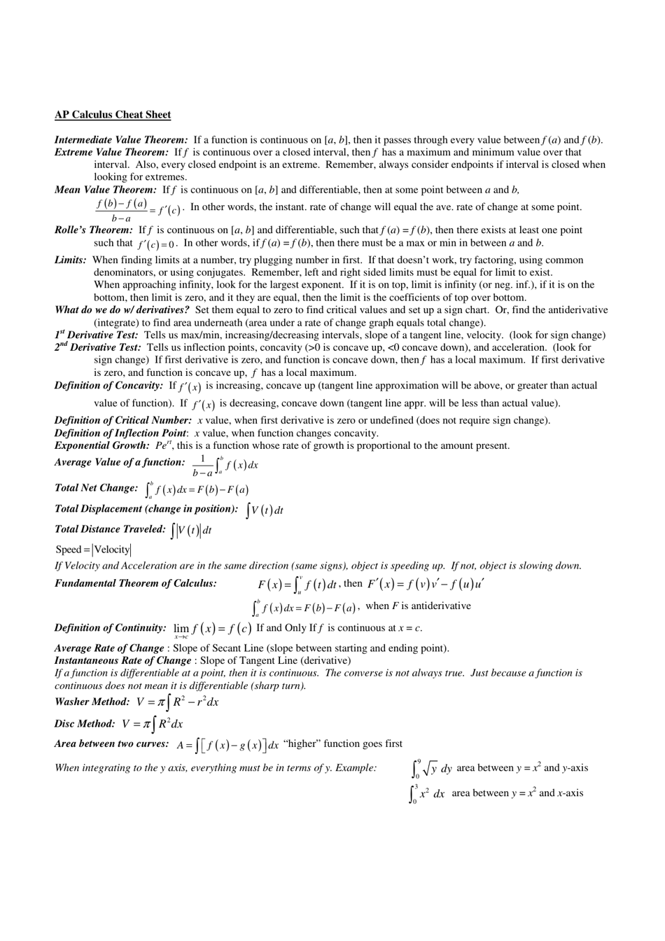 Ap Calculus Cheat Sheet Download Printable PDF Templateroller Ap Calculus Cheat Sheet Download Printable PDF Templateroller