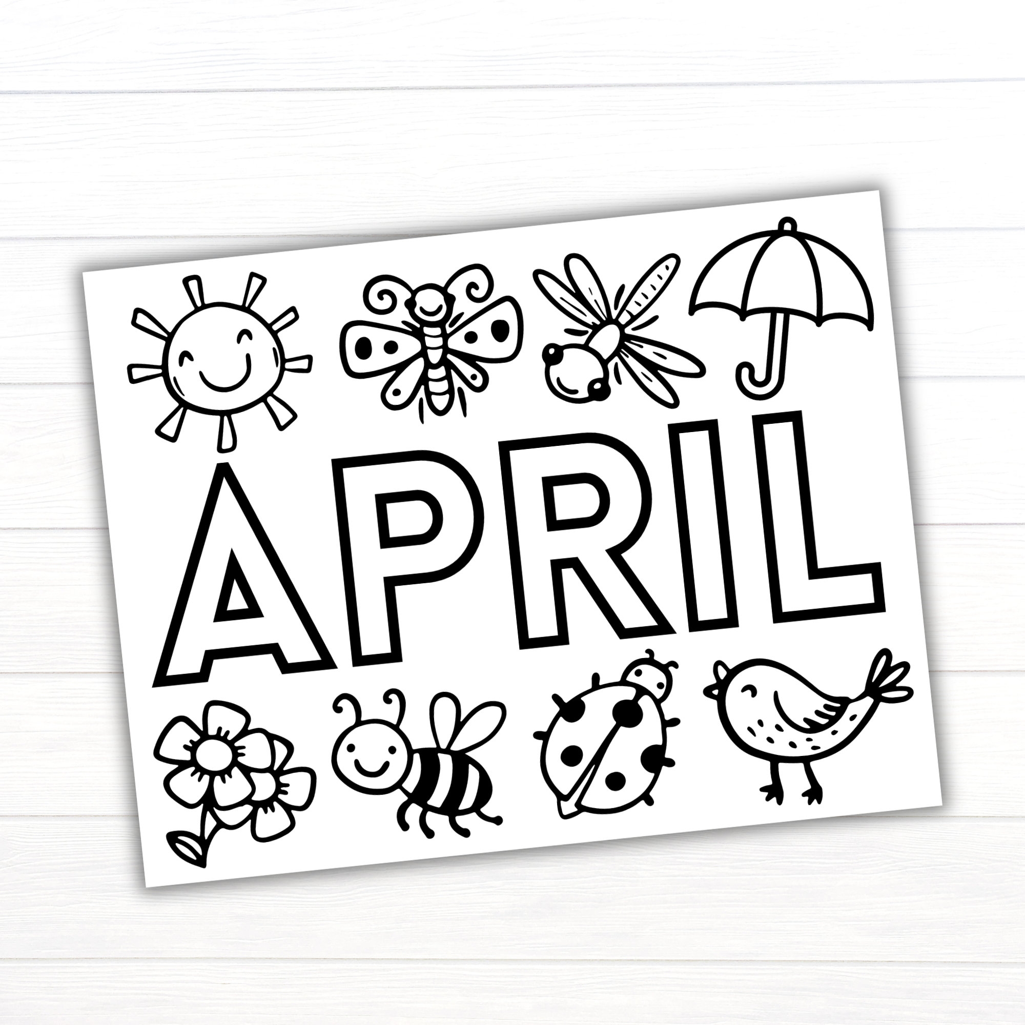 April Coloring Page Spring Coloring Page Month Of April Activity Coloring Activity Printable Coloring Pages For Kids Springtime Fun Etsy