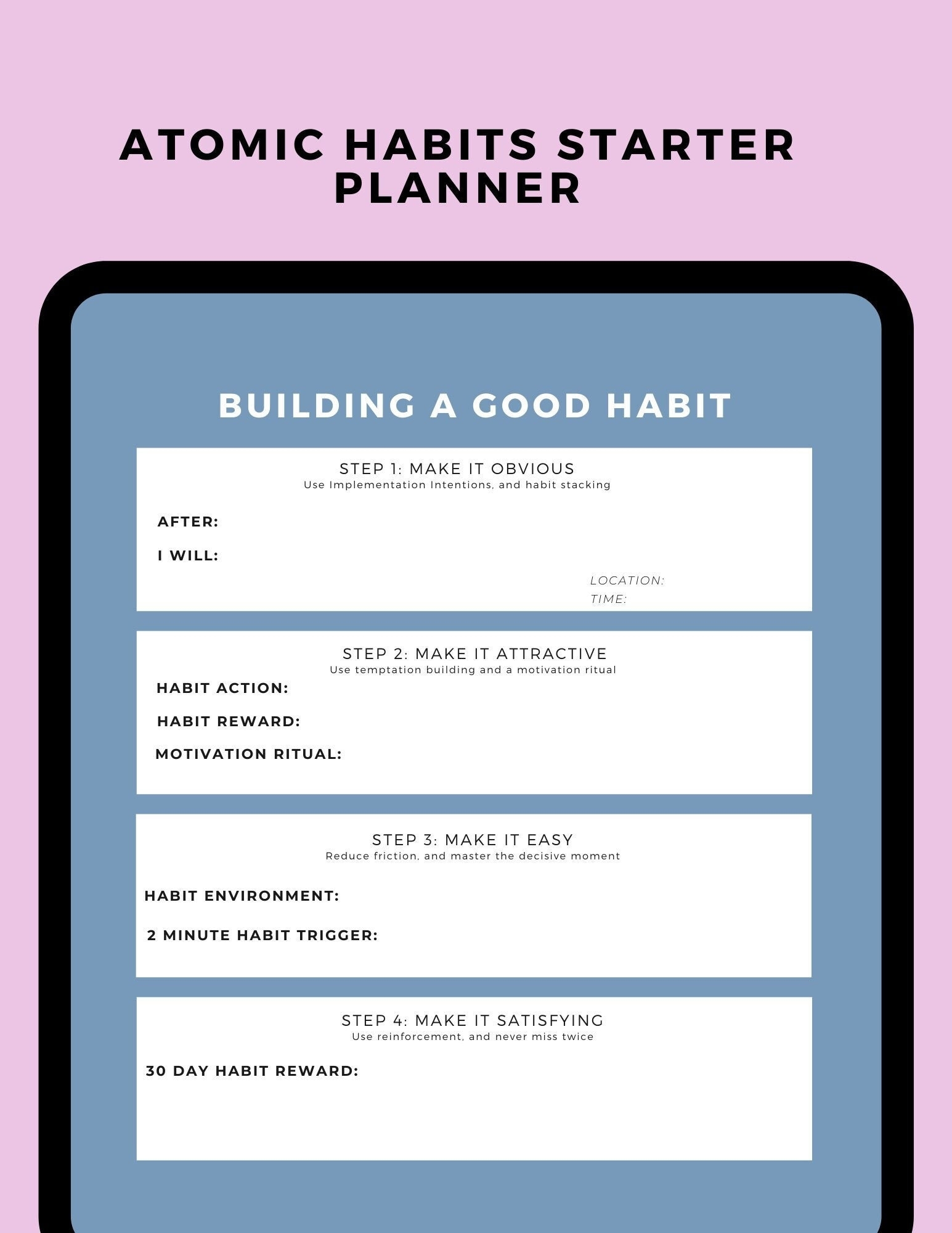 Atomic Habits Printable Starter Planner Create Good Habits Template Habit Tracker Atomic Habits Cheat Sheet James Clear Etsy