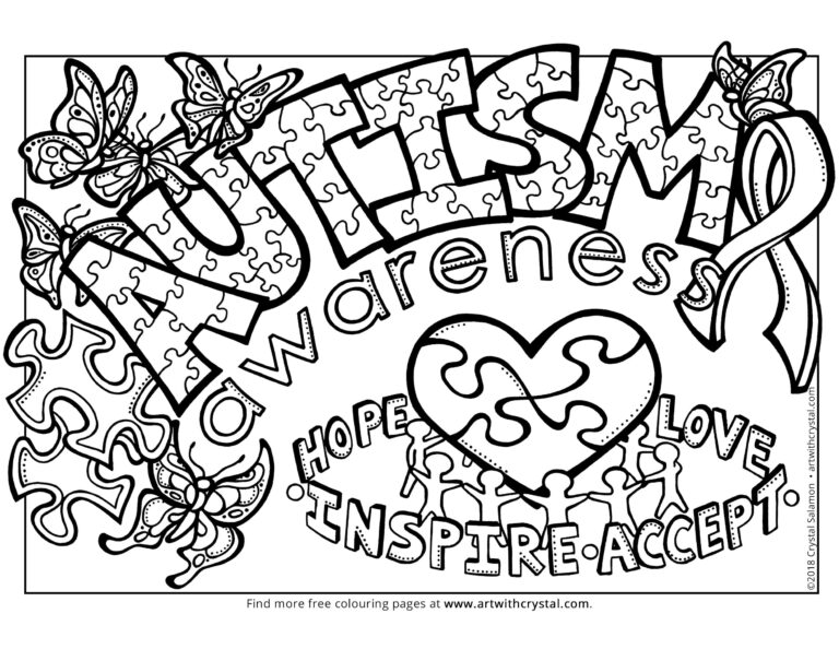 Autism Awareness Free Colouring Page ASD Autism Spectrum Disorder