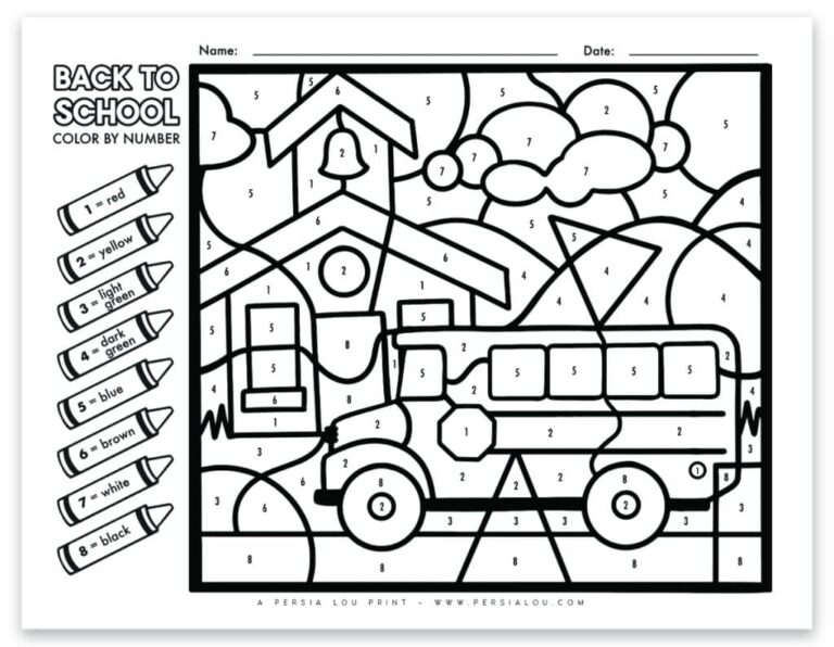 Back To School Color By Number Free Printable Persia Lou
