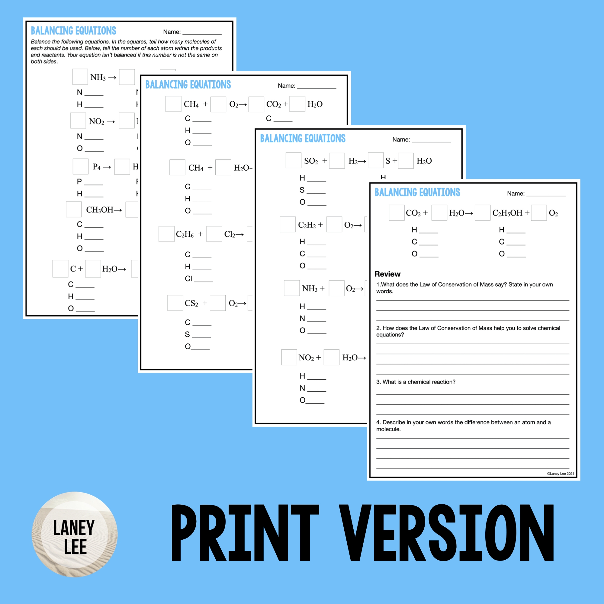 balancing equations worksheet