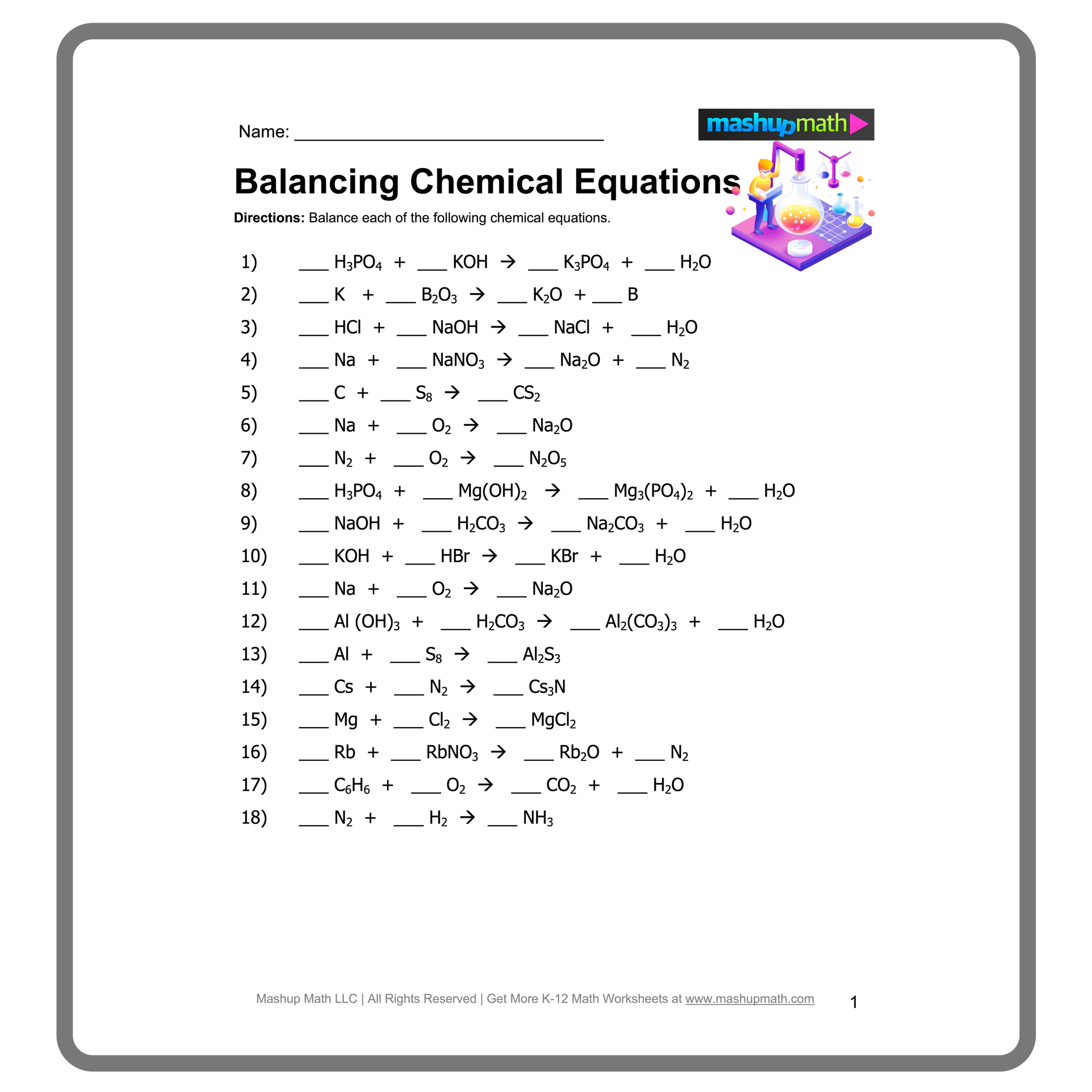 balancing equations worksheet about chemistry balancing equations worksheet about chemistry