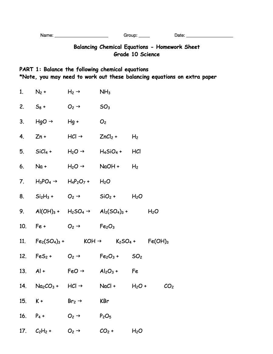 Balancing Equations Chemistry Worksheet 20 Questions With Answers Worksheets Library Balancing Equations Chemistry Worksheet 20 Questions With Answers Worksheets Library
