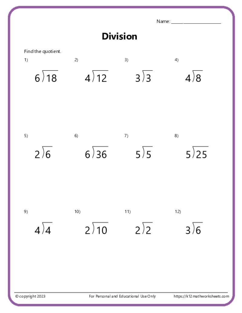 Basic Division Worksheets