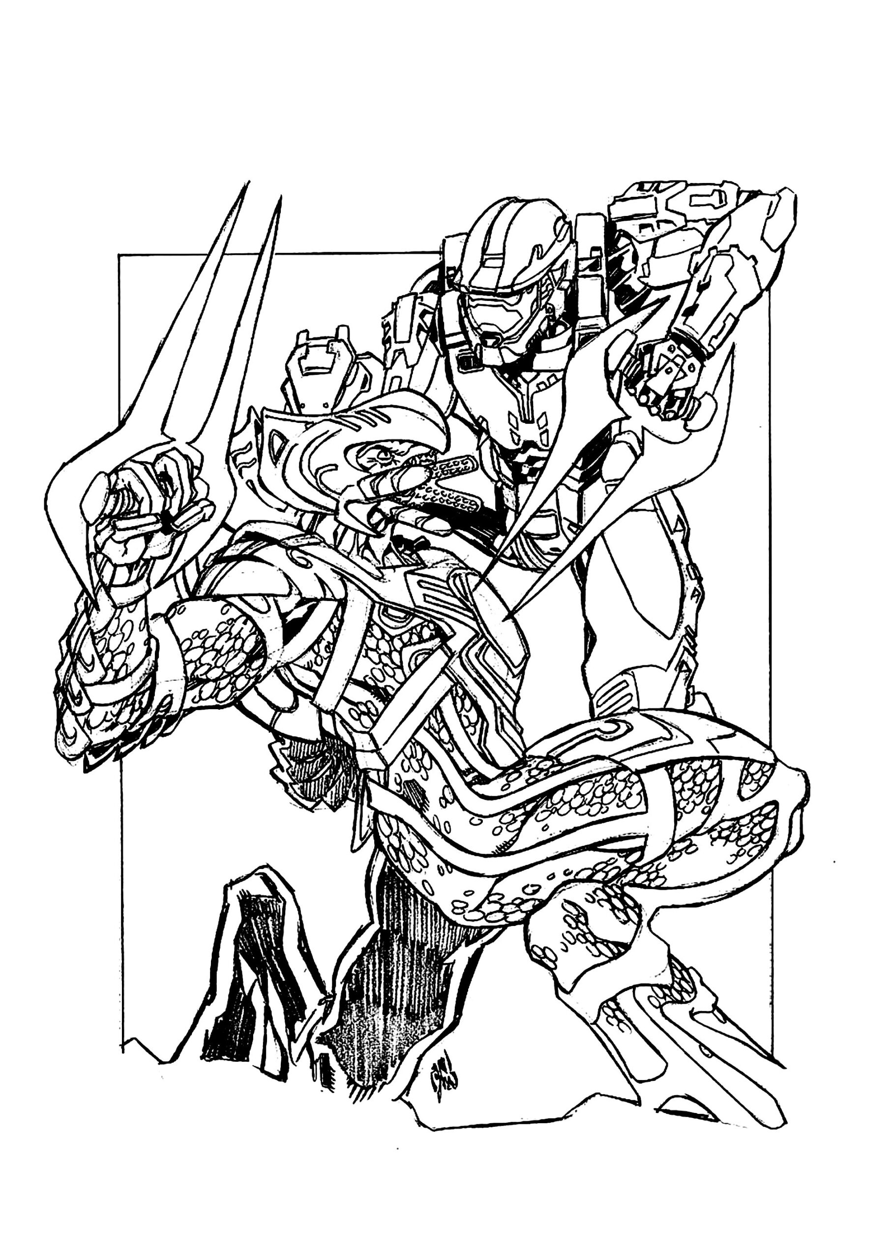 Battle Between A Soldier And An Alien Halo Coloring Pages