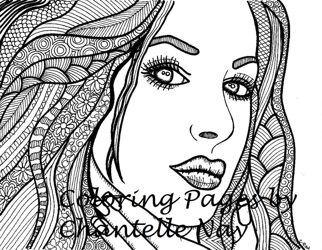 Beautiful Girl Coloring Page Woman Face Adult Coloring Picture Digital Zentangle Advanced Coloring Printable Coloring Page Etsy