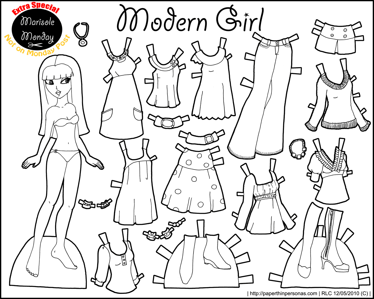 Black And White Printable Paper Doll Modern Girl