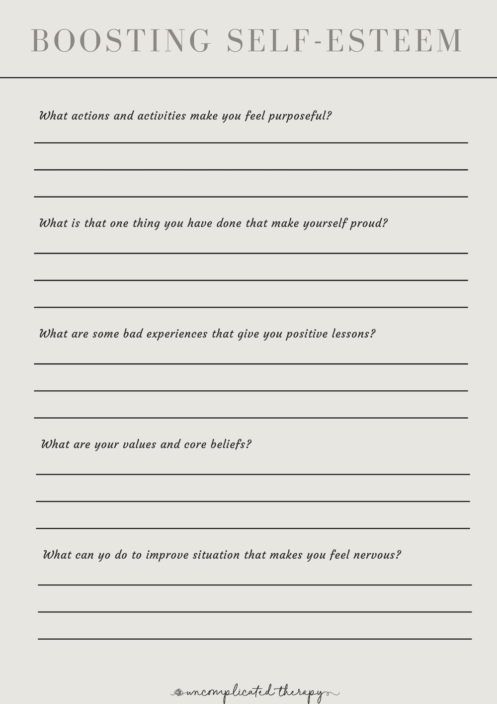 self worth worksheets