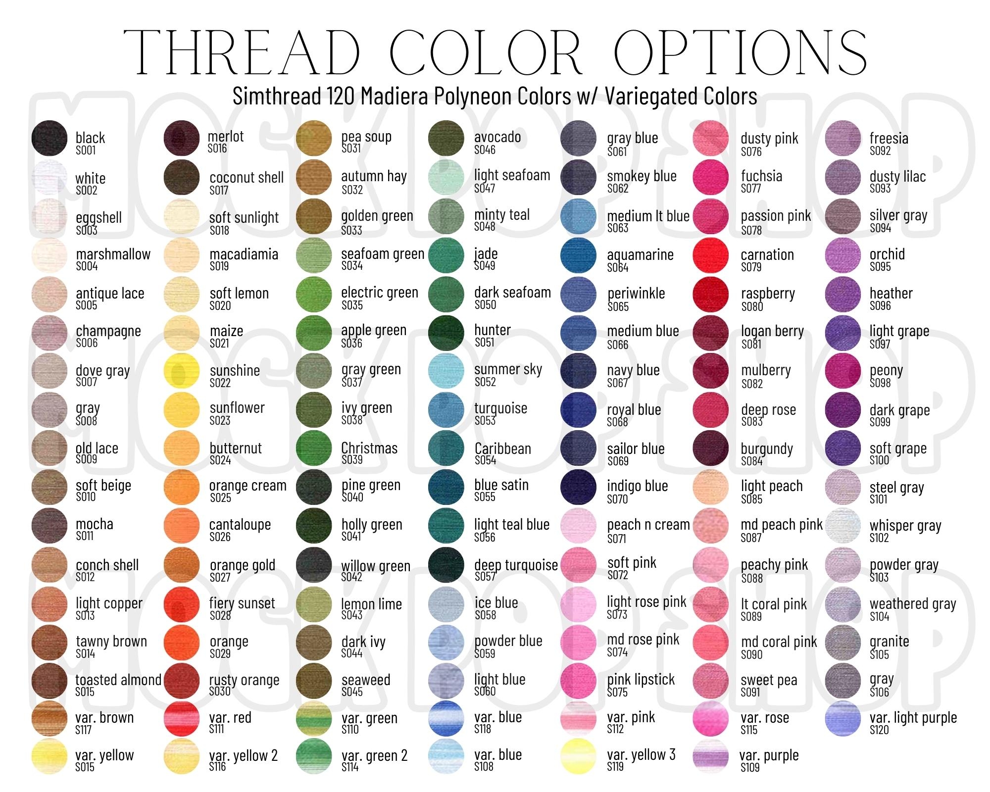 Brother Embroidery Thread Color Chart Etsy