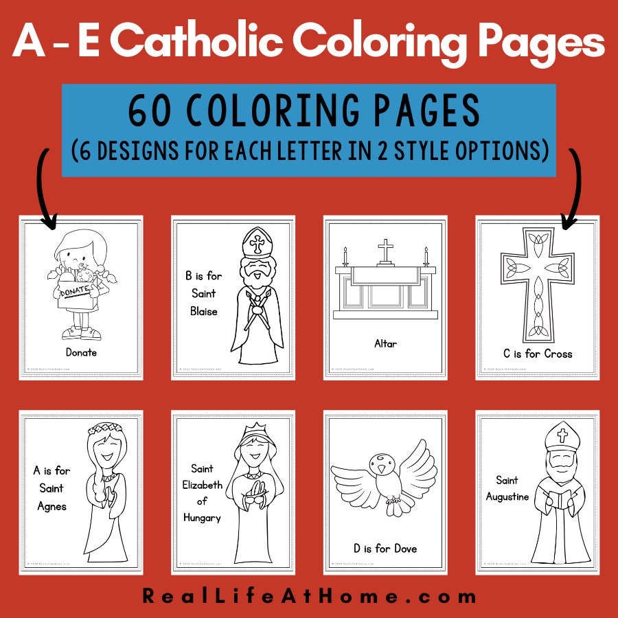 Catholic ABC Coloring Pages BUNDLE For Kids Letters A Z 312 Catholic Coloring Pages Etsy