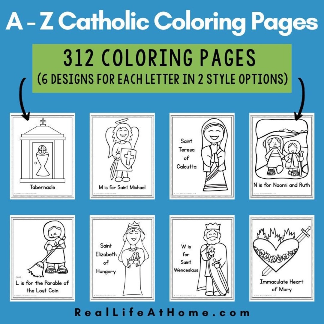 Catholic ABC Coloring Pages BUNDLE For Kids Letters A Z 312 Catholic Coloring Pages Etsy