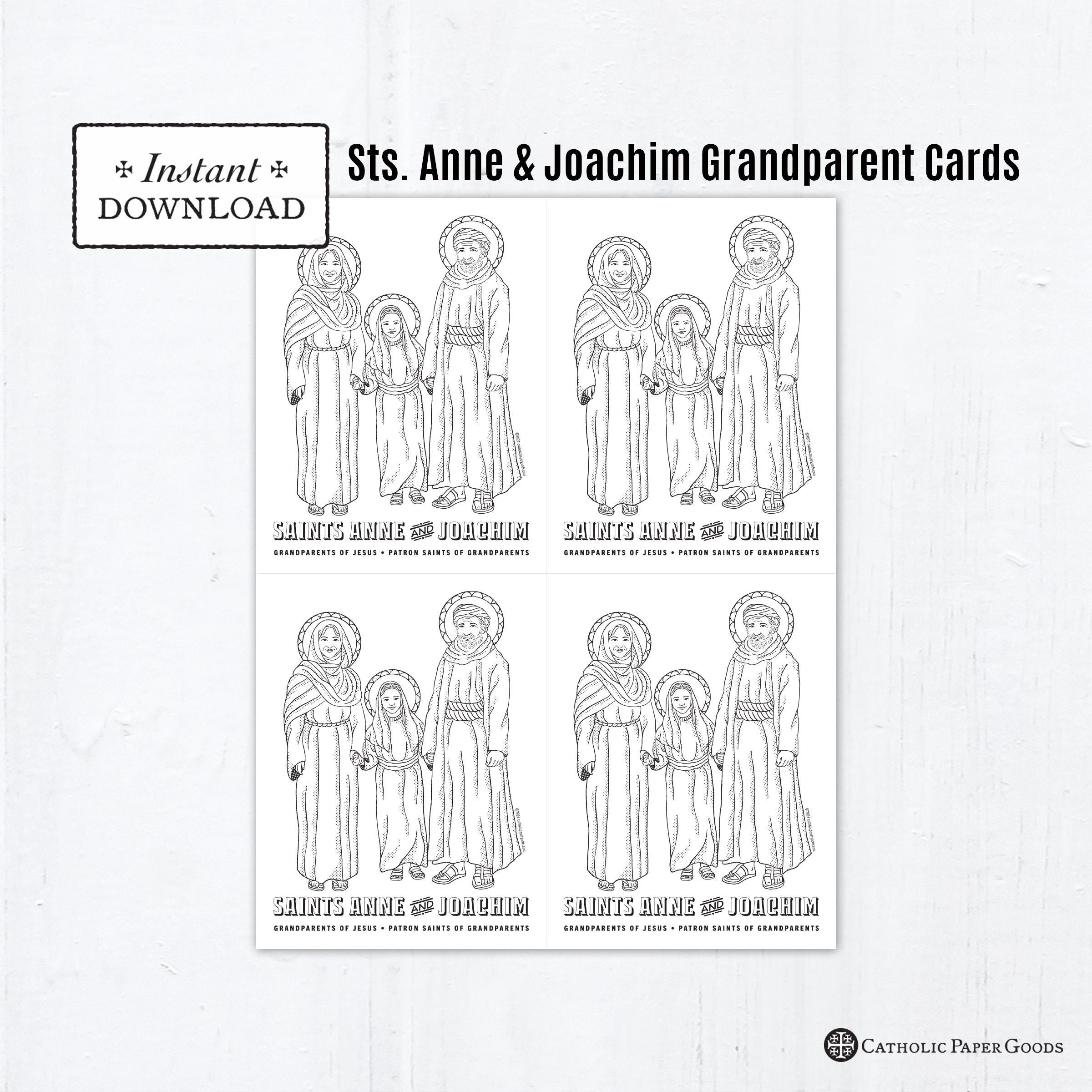 Catholic Coloring Page Cards Saints Anne Joachim Catholic Saints Printable Coloring Page Cards Grandparents Day Cards Classroom Use Etsy