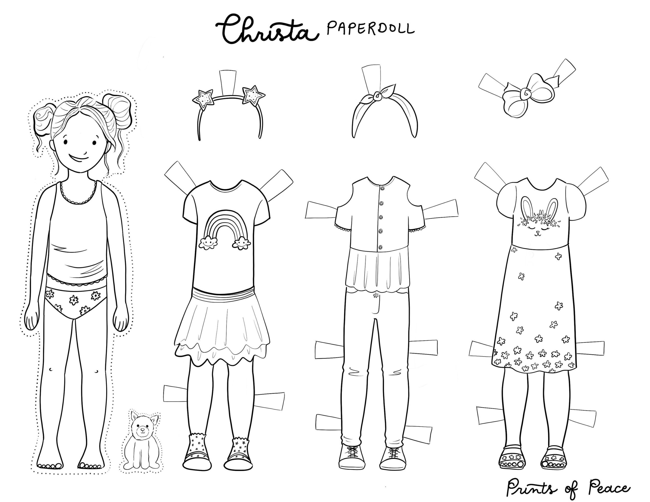 Christa Printable Paper Doll Color Me Instant Download Dress Up Little Girls Quiet Play Colorable Coloring Page Paperdoll Etsy