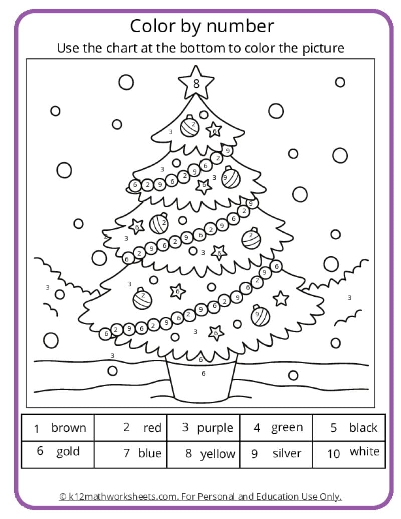 christmas color by number printables for free