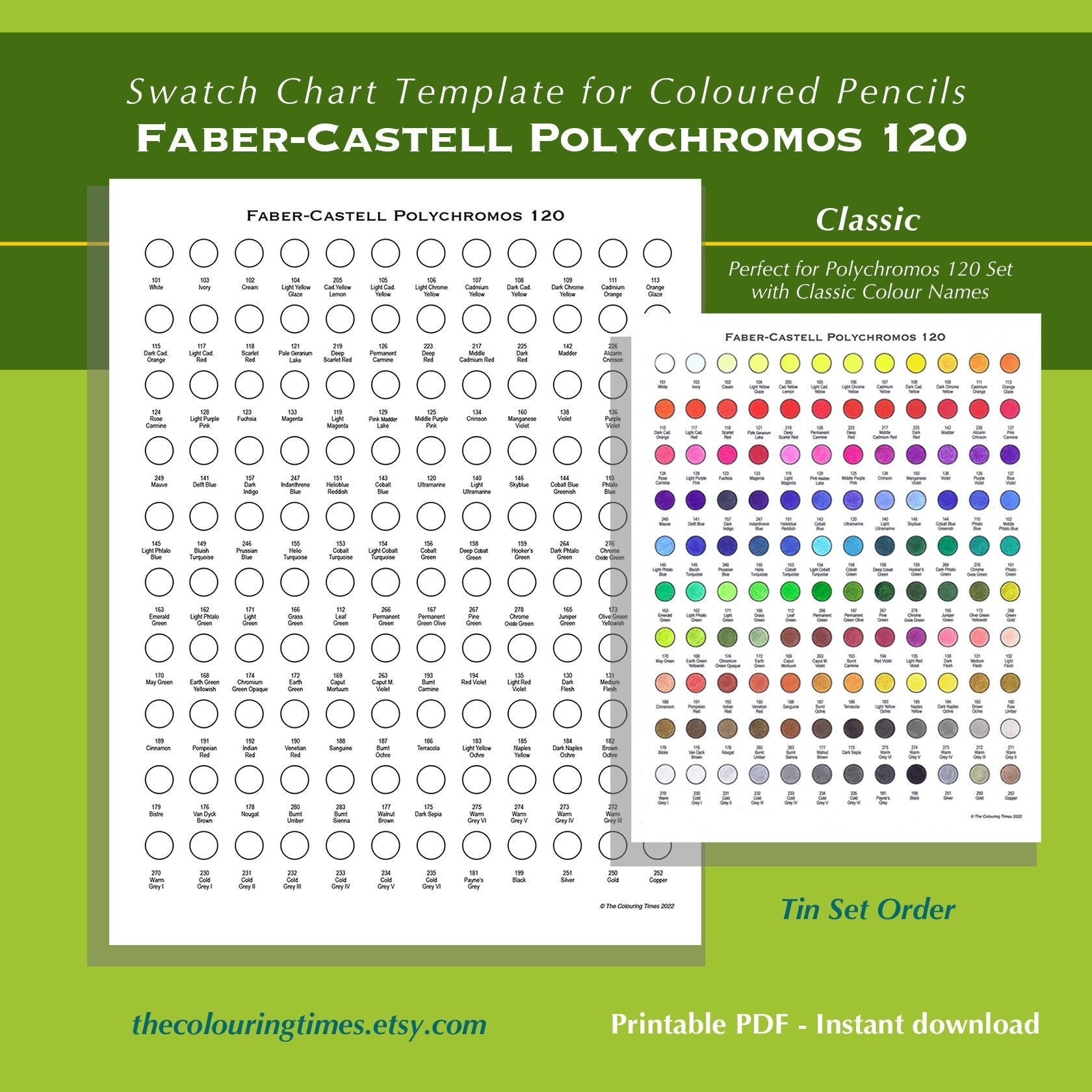 Classic Polychromos 120 Faber Castell Swatch Chart Template Printable PDF Colour Chart For Coloured Pencils Polys 120 Set Names And Numbers Etsy Classic Polychromos 120 Faber Castell Swatch Chart Template Printable PDF Colour Chart For Coloured Pencils Polys 120 Set Names And Numbers Etsy