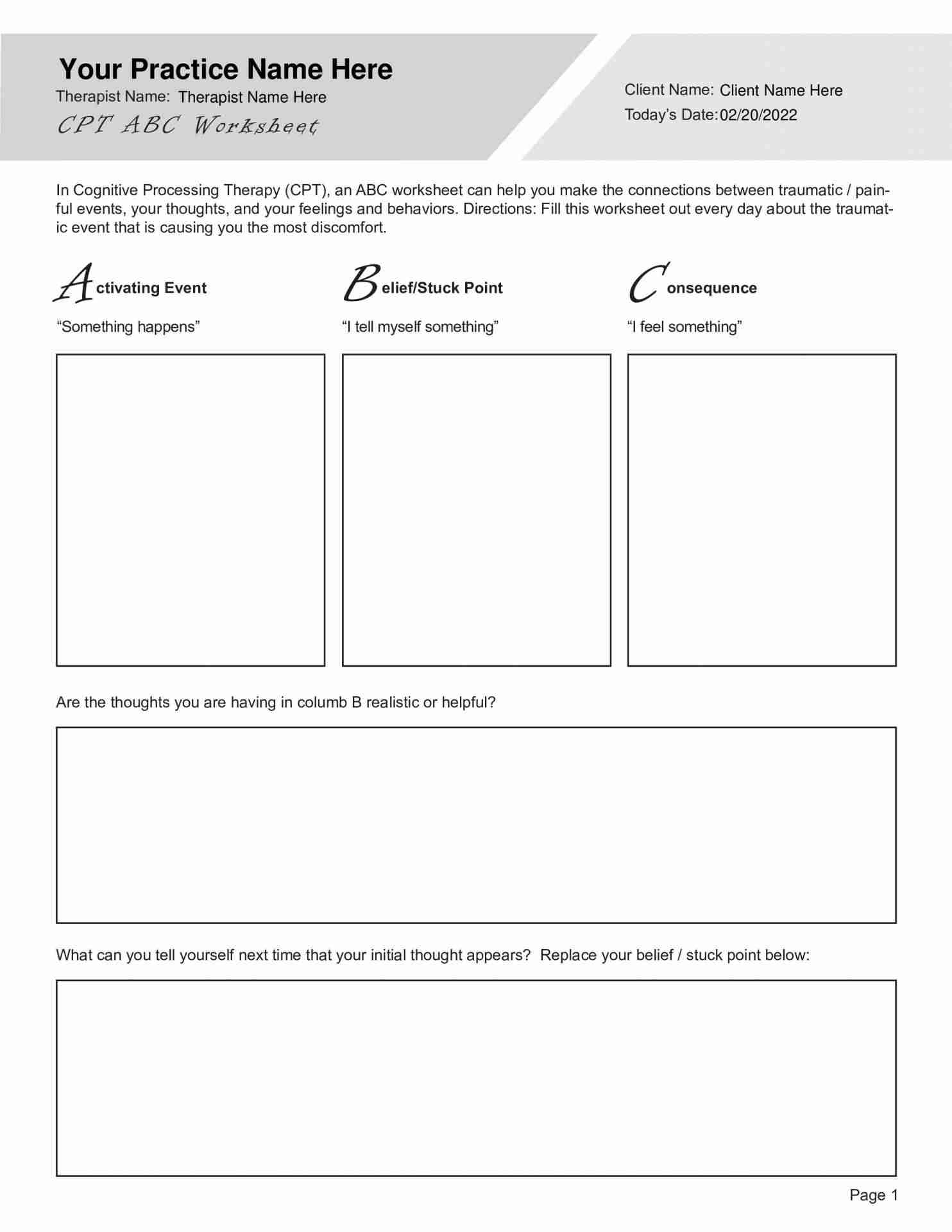 cognitive therapy worksheets