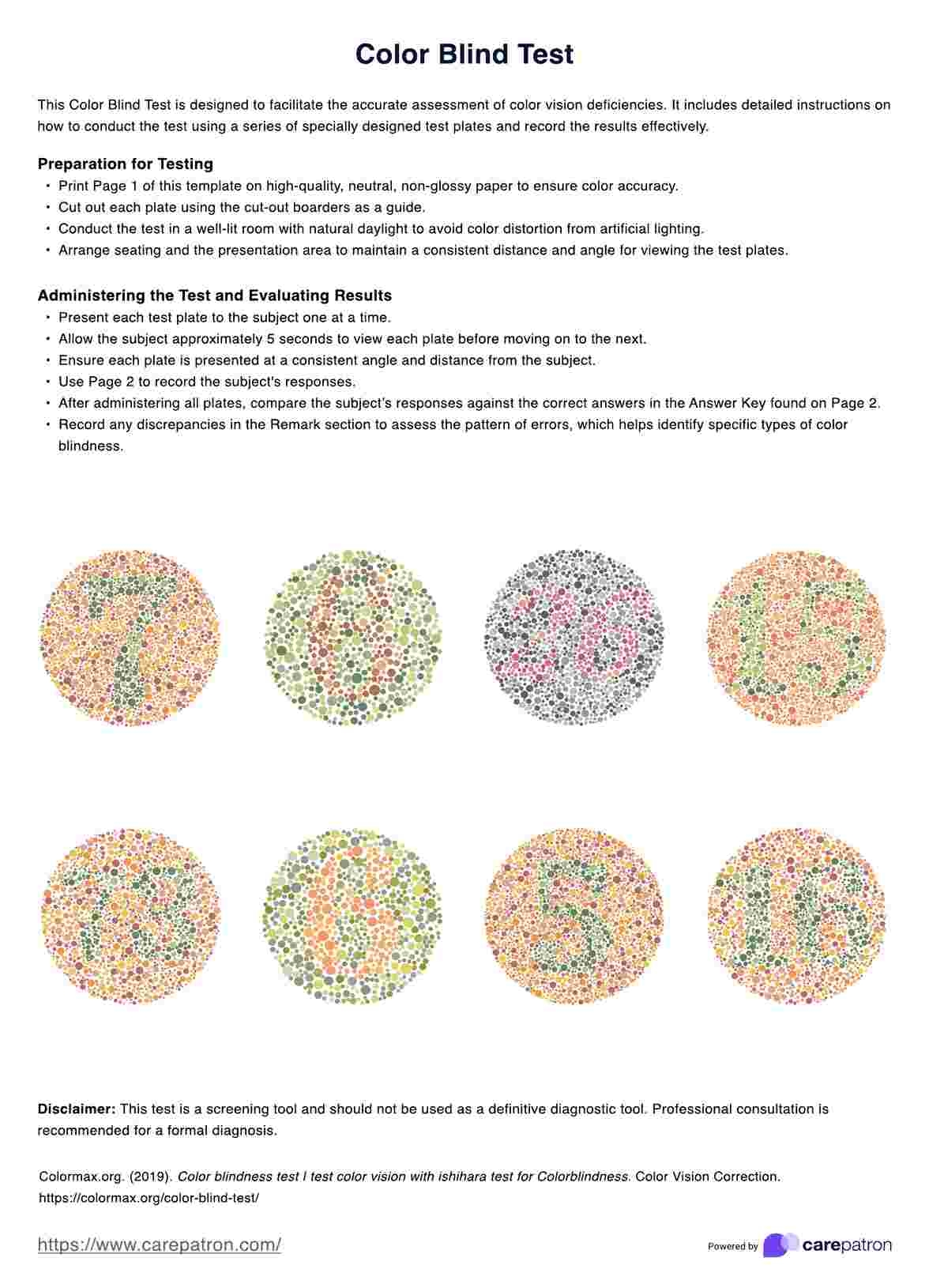 Color Blind Test Example Free PDF Download