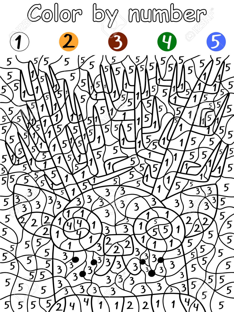 Color By Number Game With Reindeer Stock Vector Illustration Funny Cartoon Animal Coloring Page For Kids Educational Activity Page For Winter Holidays Printable Learn Numbers And Colors Worksheet Royalty Free SVG Cliparts 