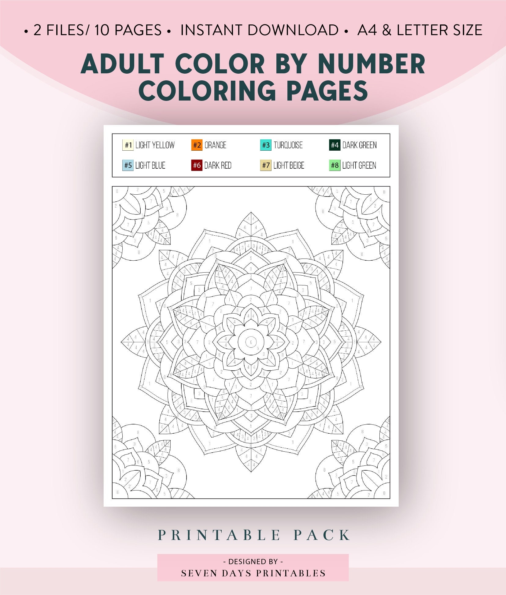 Color By Numbers For Adults Color By Numbers Mandela Pattern Printable Printable Coloring Pages Adult Instant Download A4 Letter Size Etsy