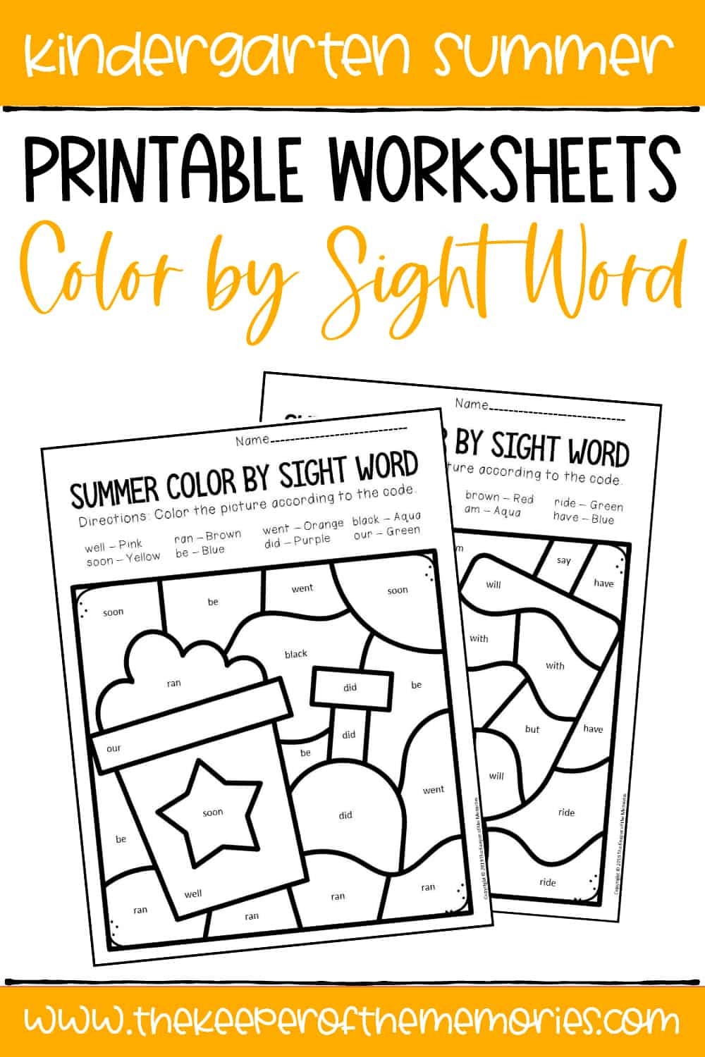 free printable color by sight word worksheets
